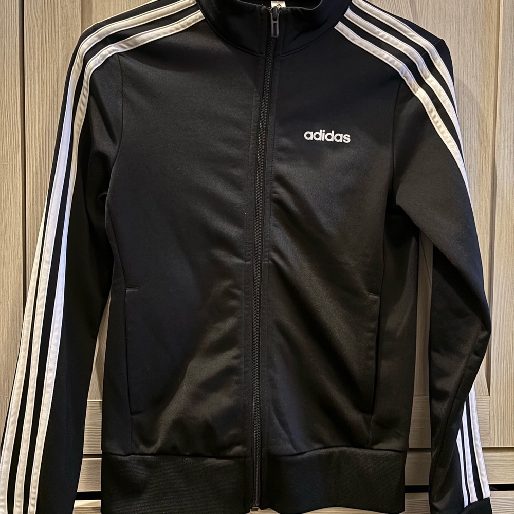 Adidas Black Track Jacket with White Stripes